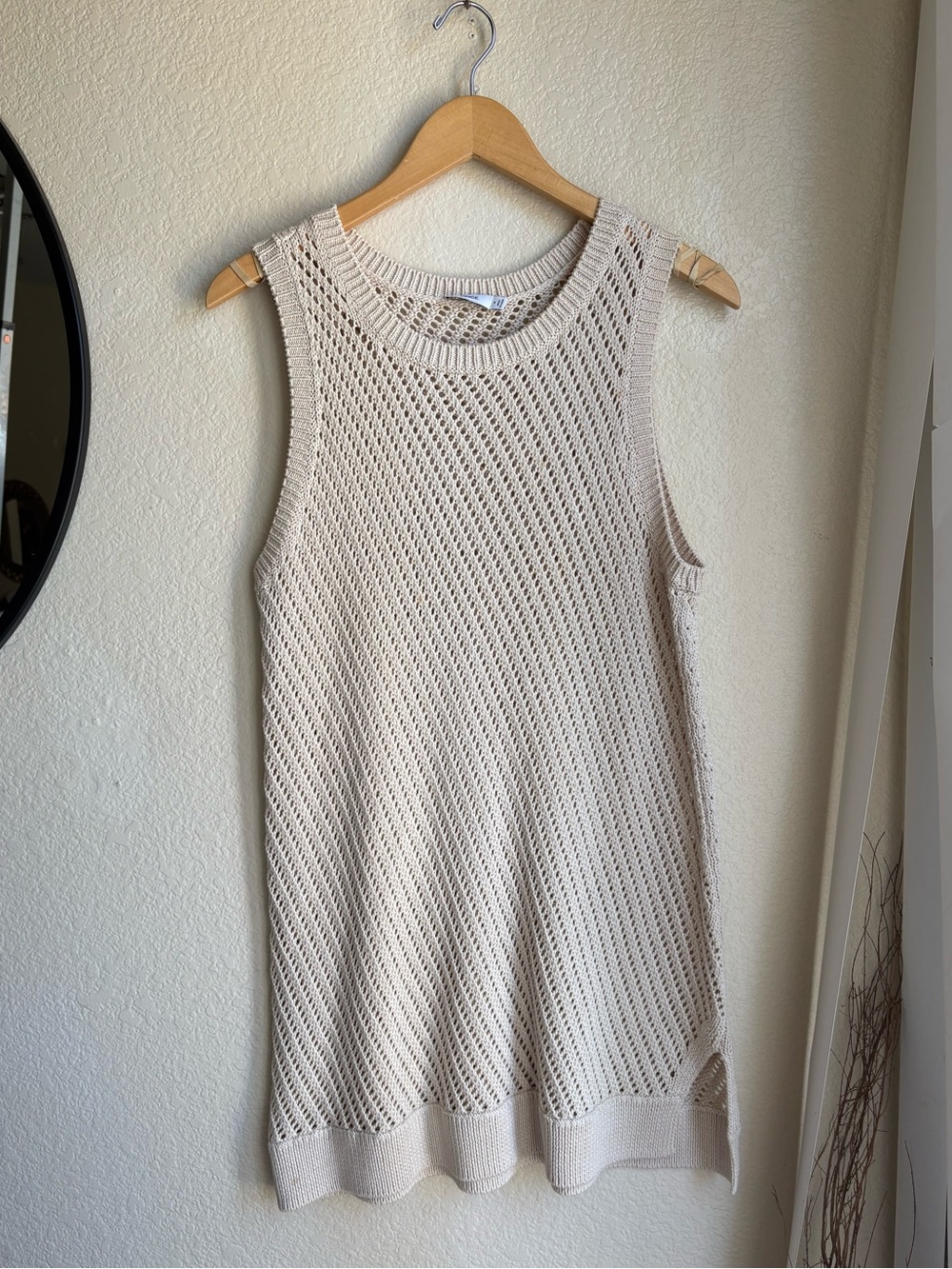 VINCE Tan Crochet Midi Dress Cover Up Summer Womens Size M 100% Cotton